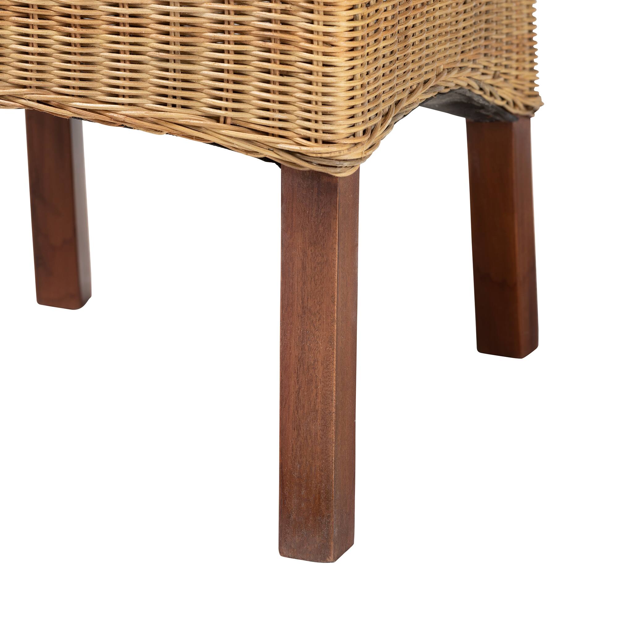 Alt View 2. bali & pari - Shamara Modern Bohemian Natural Rattan and Mahogany Wood Dining Chair - Natural Brown/Walnut Brown.