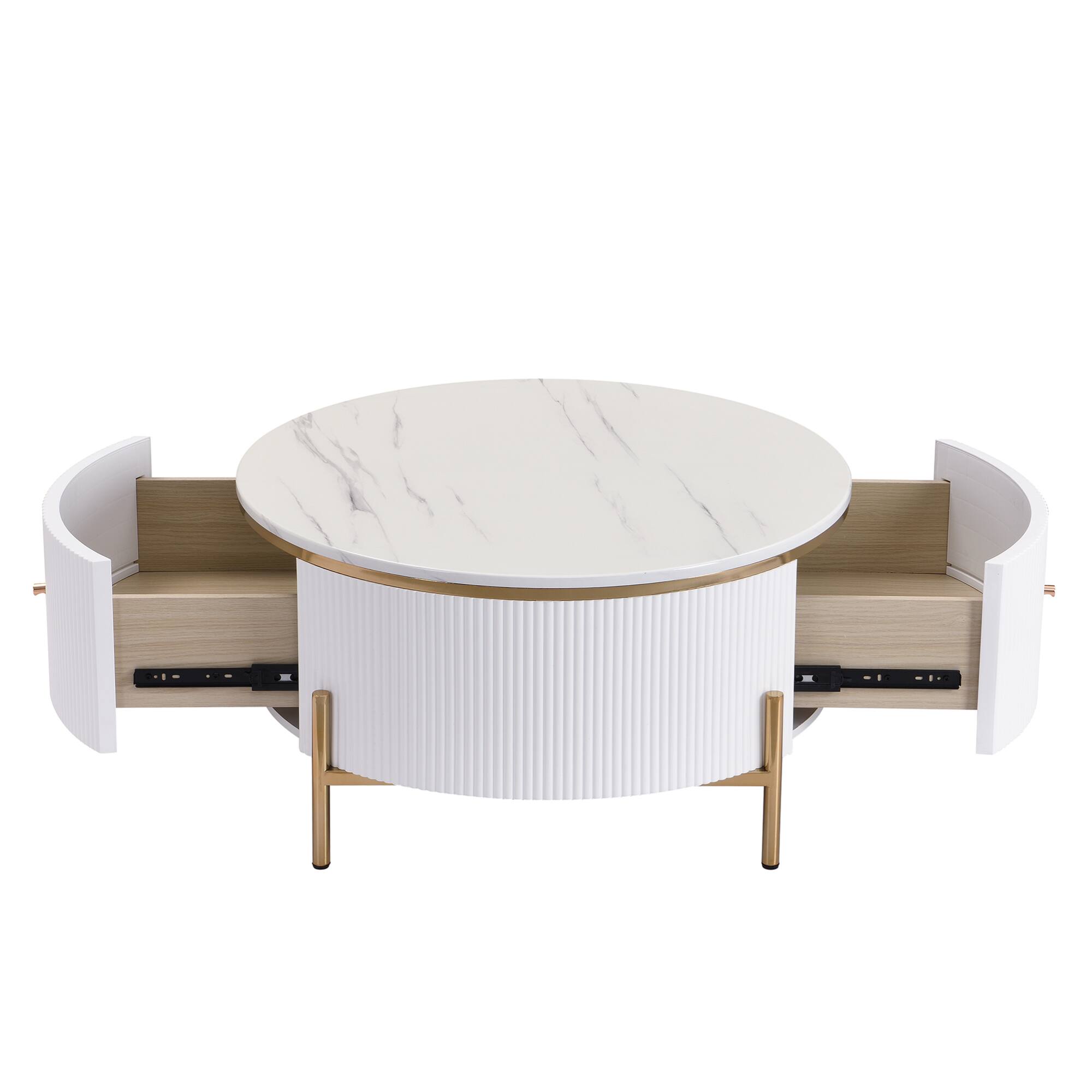 Alt View 9. GOODSILO - Contemporary Round Coffee Table with Dual Large Drawers for Enhanced Living Room Storage and Style - White.