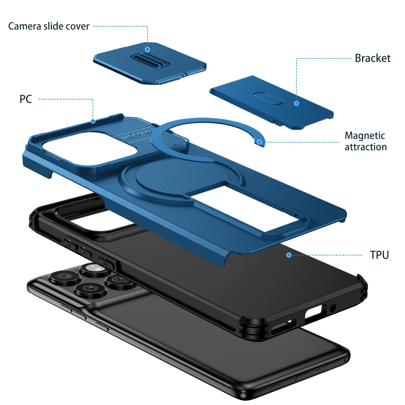 Camera slide cover  
Bracket  
PC  
Magnetic attraction  
TPU