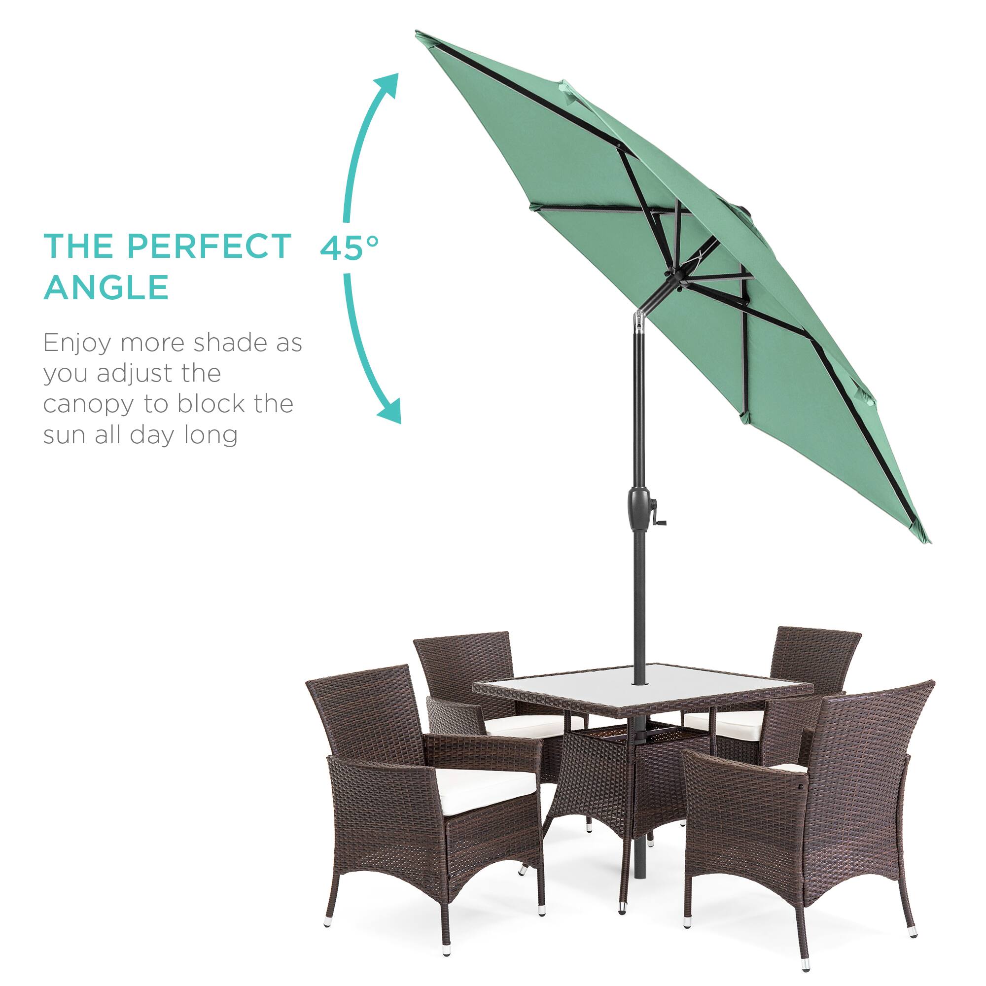 THE PERFECT 45° ANGLE

Enjoy more shade as you adjust the canopy to block the sun all day long