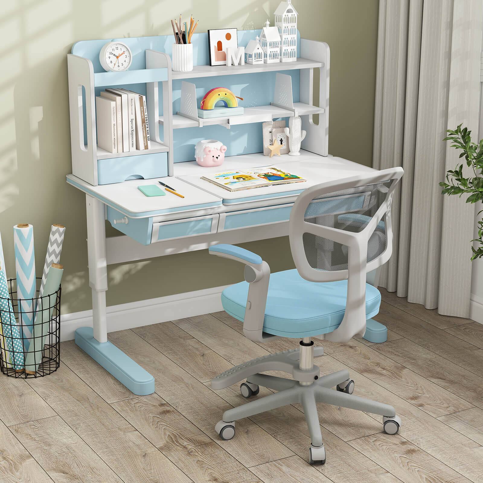 Alt View 4. Costway - Costway Kids Desk Chair Children Study Chair with Adjustable Height, Armrest & Footrest - Blue.