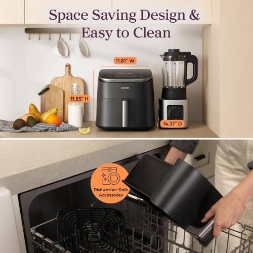 Space Saving Design & Easy to Clean

11.81" W x 11.85" H x 14.37" D

Dishwasher-Safe Accessories