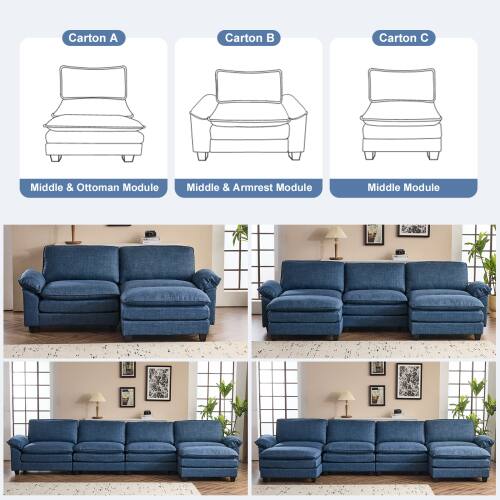 Carton A: Middle & Ottoman Module  
Carton B: Middle & Armrest Module  
Carton C: Middle Module