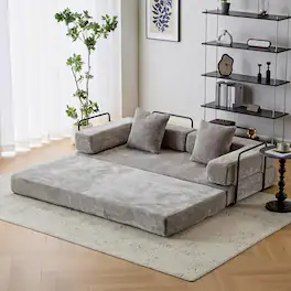 Trinkets Crazed - Convertible Floor Sofa Bed with Fixed-Shape Frame, Chenille Boneless Sofa Folding Mattress Couch with Armrest - light gray