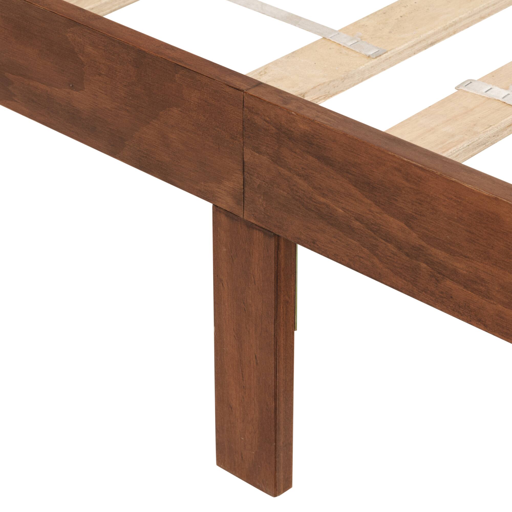 Back. GOODSILO - Queen Size Wooden Bed with Upholstered Headboard and Panel Footboard Featuring Platform Support Feet - Walnut.