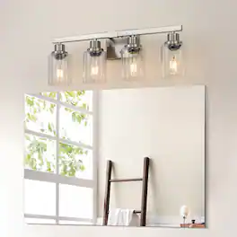 LUCKY ONE - 24in Wall Mount Vanity Light, 4-Light Brushed Nickel Sconce with Clear Glass Shades - Chrome