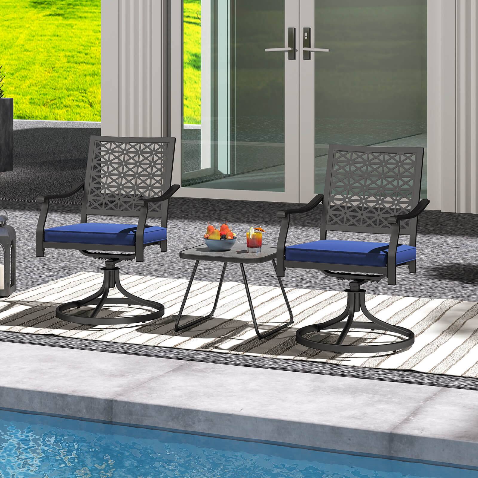 Alt View 3. Costway - Costway 2 PCS Outdoor Swivel Chairs Patio Dining Chairs with Padded Cushions High Back - Navy Blue + Black.