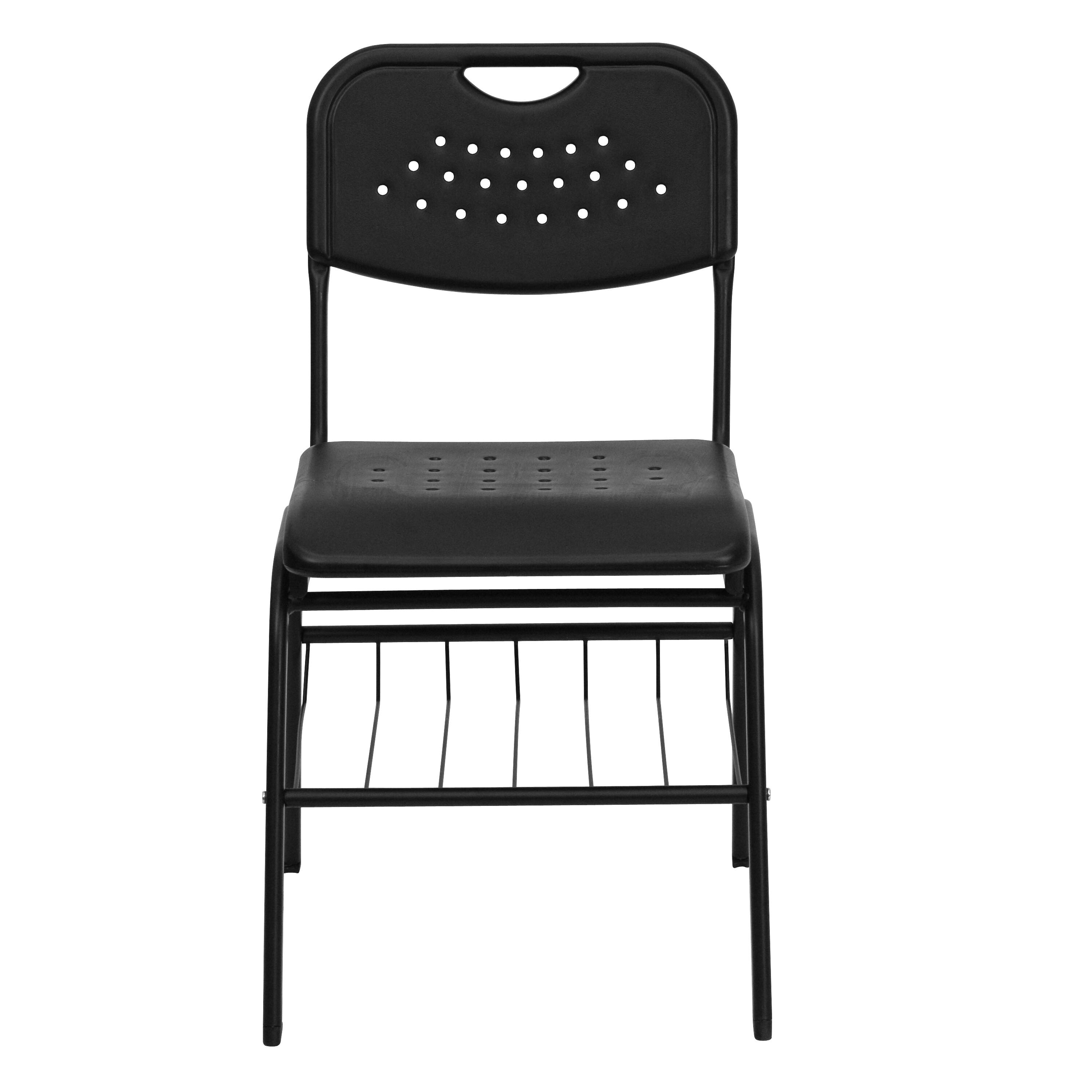 Alt View 7. Emma + Oliver - 880 lb. Capacity Plastic Chair with Book Basket - Black.