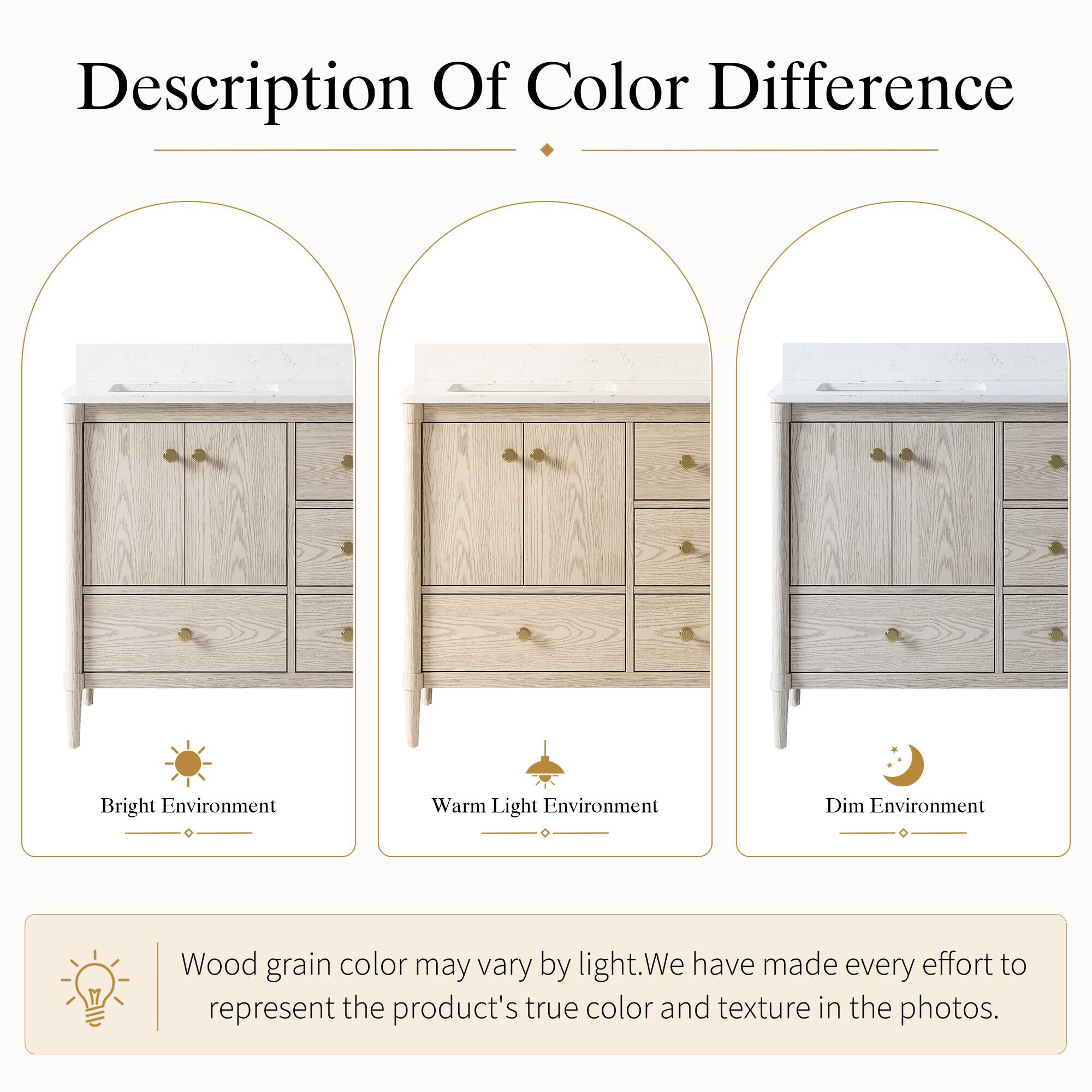 Description Of Color Difference

Bright Environment

Warm Light Environment

Dim Environment

Wood grain color may vary by light. We have made every effort to represent the product's true color and texture in the photos.