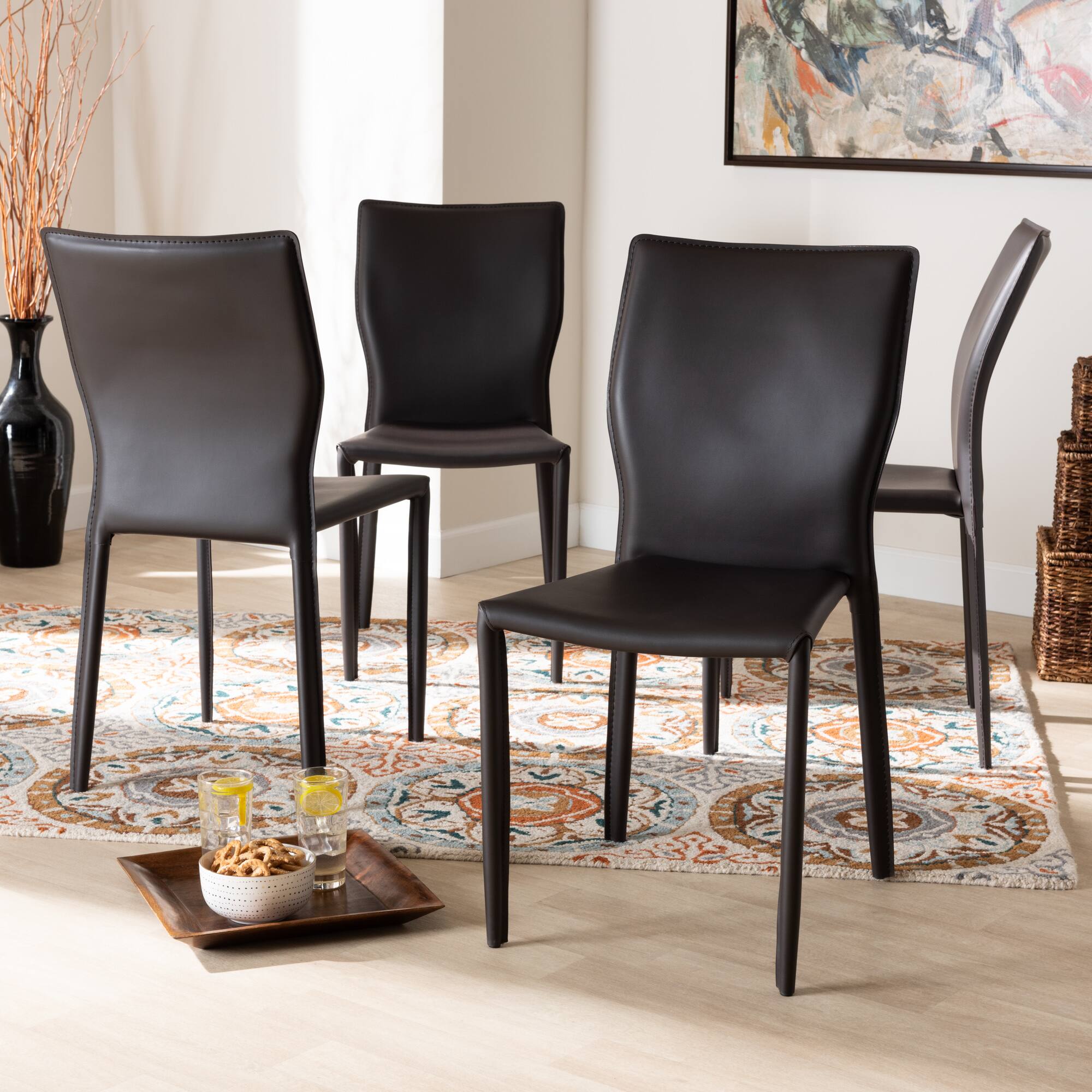 Alt View 1. Baxton Studio - Heidi Modern and Contemporary Faux Leather Upholstered 4-Piece Dining Chair Set - Dark Brown.