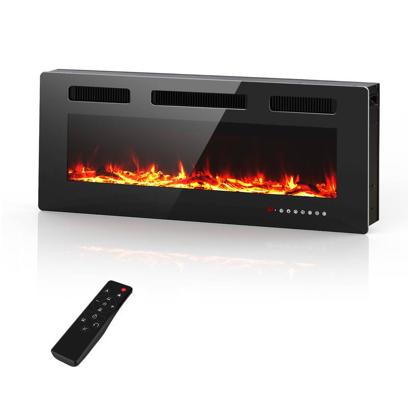 Front. Fehokinch - 40" Electric Fireplace Insert - Recessed or Wall Mounted - 15 Multi-Color Flame Options, 1500W/750W Heater, 12H Timer.