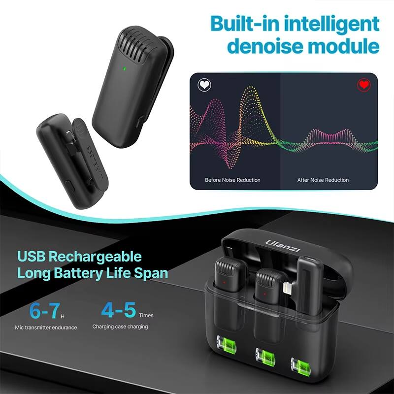 Built-in intelligent denoise module

USB Rechargeable Long Battery Life Span

6-7 H Mic transmitter endurance

4-5 Times Charging case charging

Before Noise Reduction

After Noise Reduction