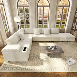 Anysun - 110.2" L-Shaped Convertible Corduroy Sectional Sofa Set with Removable Ottoman, Hidden Storage, USB Ports & Cup Holders - Beige