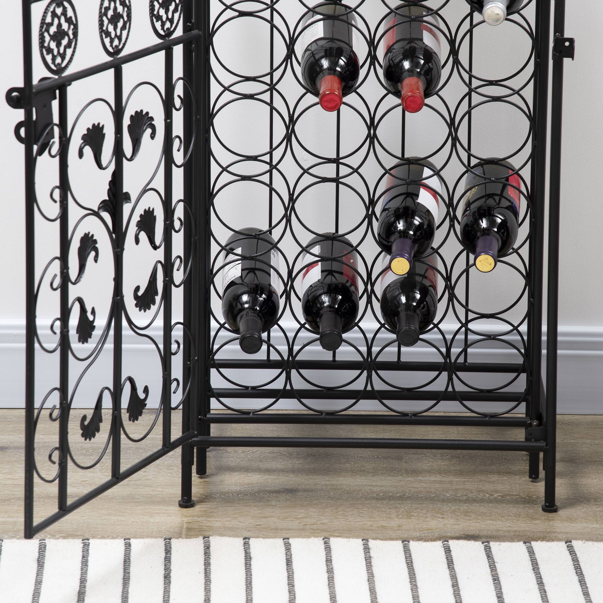 Alt View 4. Homcom - 45 Bottle Wrought Iron Wine Rack Jail with Lock.