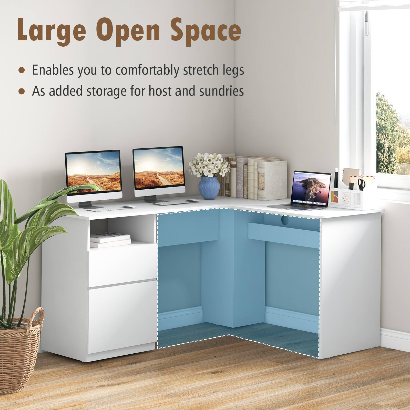 Large Open Space  
- Enables you to comfortably stretch legs  
- As added storage for host and sundries