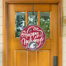 Evergreen Enterprises - Washington State Cougars 18" Happy Holidays Wooden Round Door Sign - Multicolor