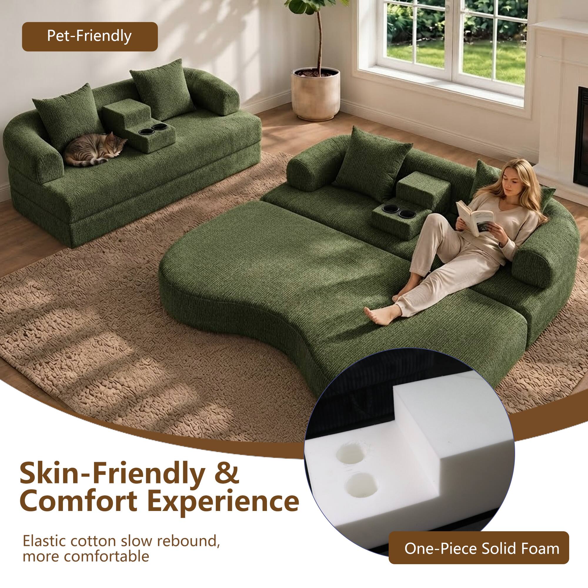 Pet-Friendly

Skin-Friendly & Comfort Experience

Elastic cotton slow rebound, more comfortable

One-Piece Solid Foam