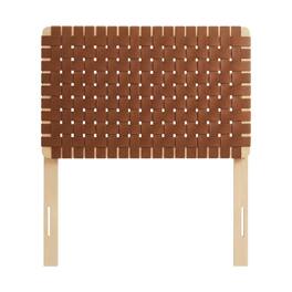 FurniFact - Vegan Leather Twin Headboard with Woven Texture and Sturdy Frame - Brown