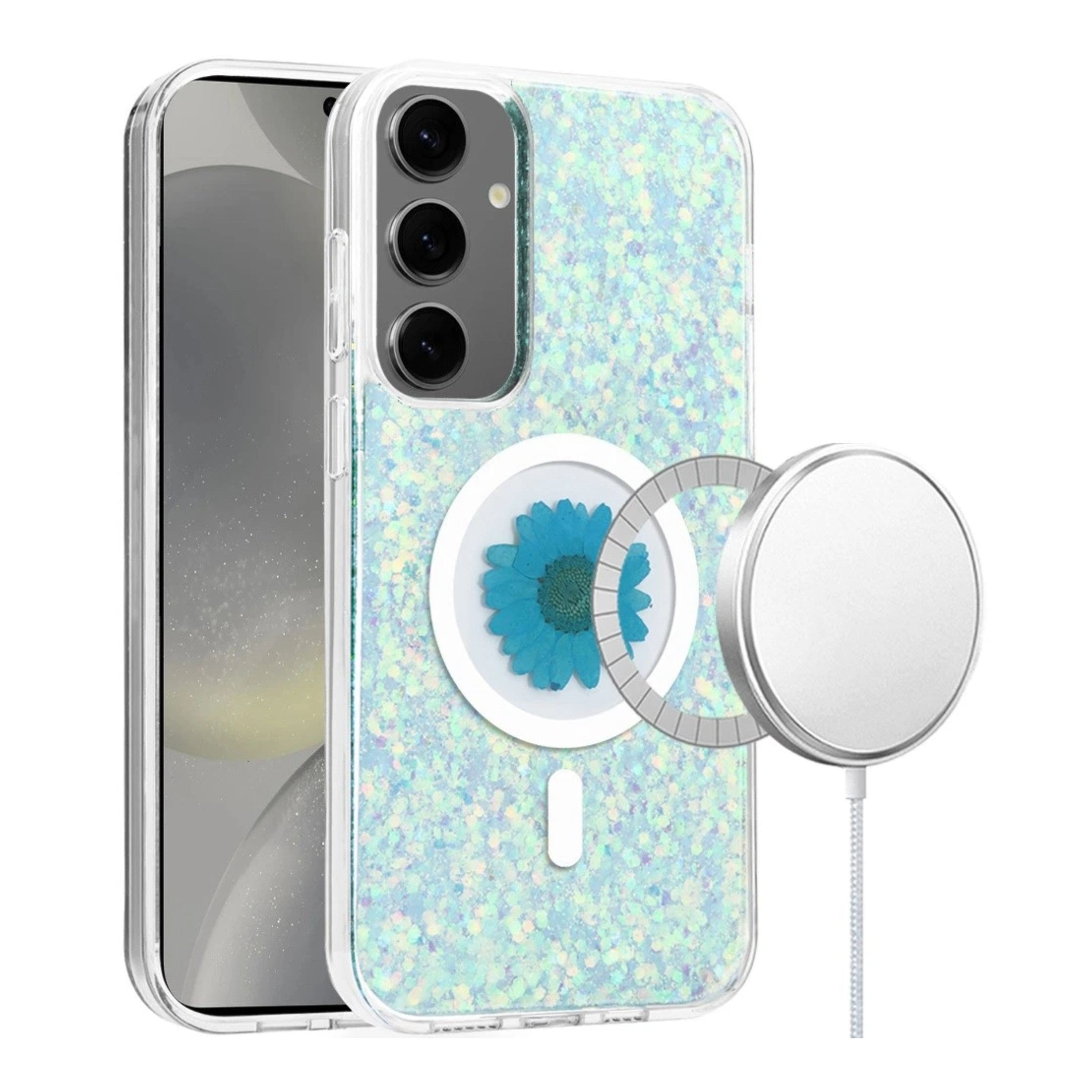 Kitcheniva - Epoxy Flower Glitter Design Magnetic Charging Phone Case For Samsung Galaxy S24+ Plus - Light Blue price history on PriceWatchPro