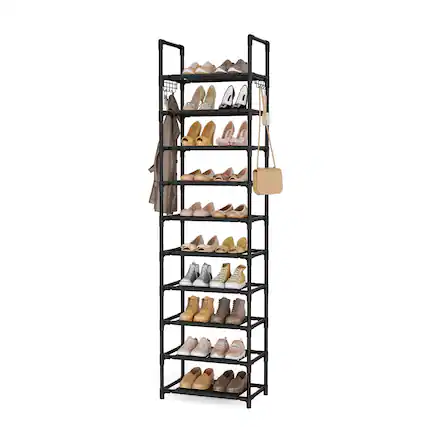 Front. Refined Abode Design - Shoe Rack Storage Shelf Organizer Rack Large Wide Small Home Household Essential Item Solution Design - Black 17" Wide - 10 Tier.