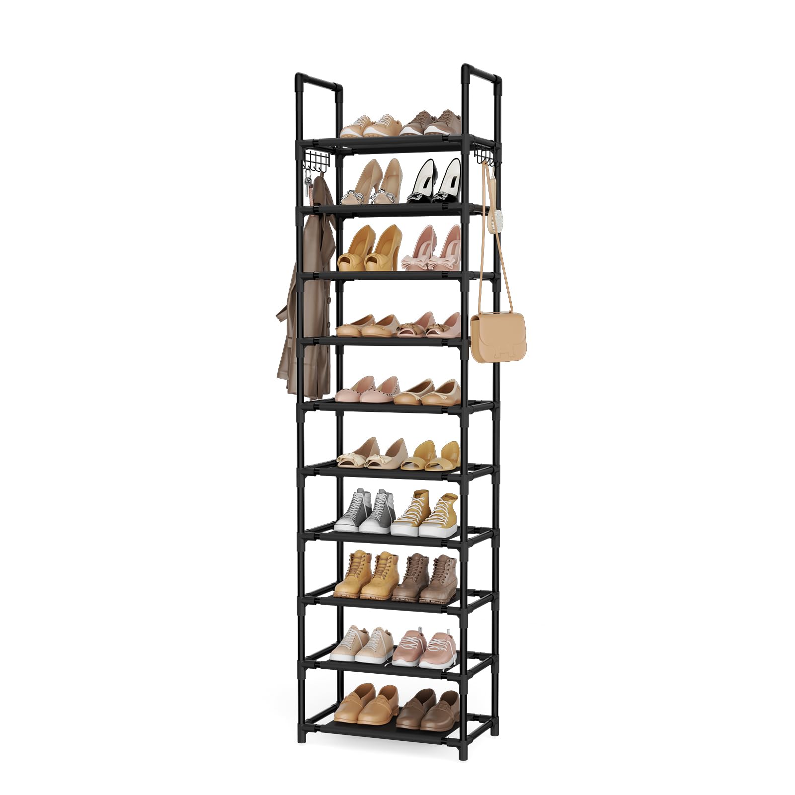 Front. Refined Abode Design - Shoe Rack Storage Shelf Organizer Rack Large Wide Small Home Household Essential Item Solution Design - Black 17" Wide - 10 Tier.