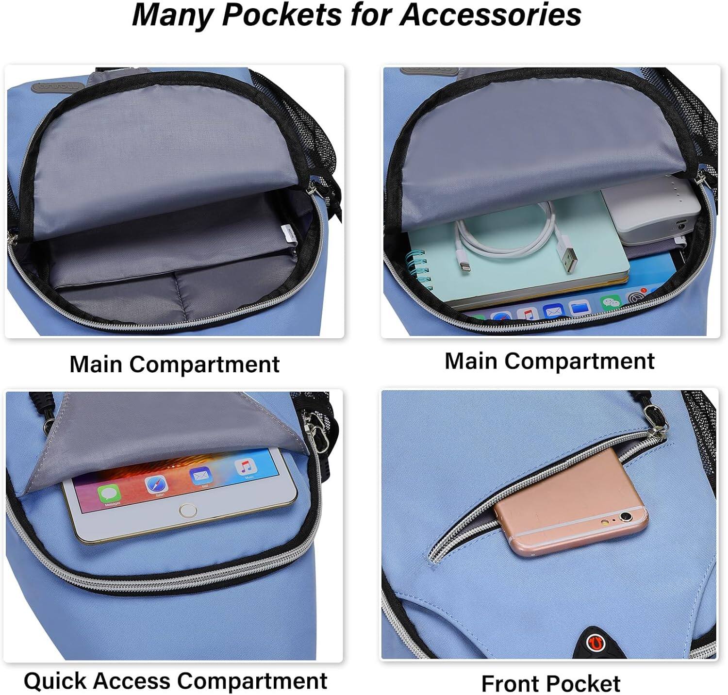 Many Pockets for Accessories

Main Compartment

Main Compartment

Quick Access Compartment

Front Pocket