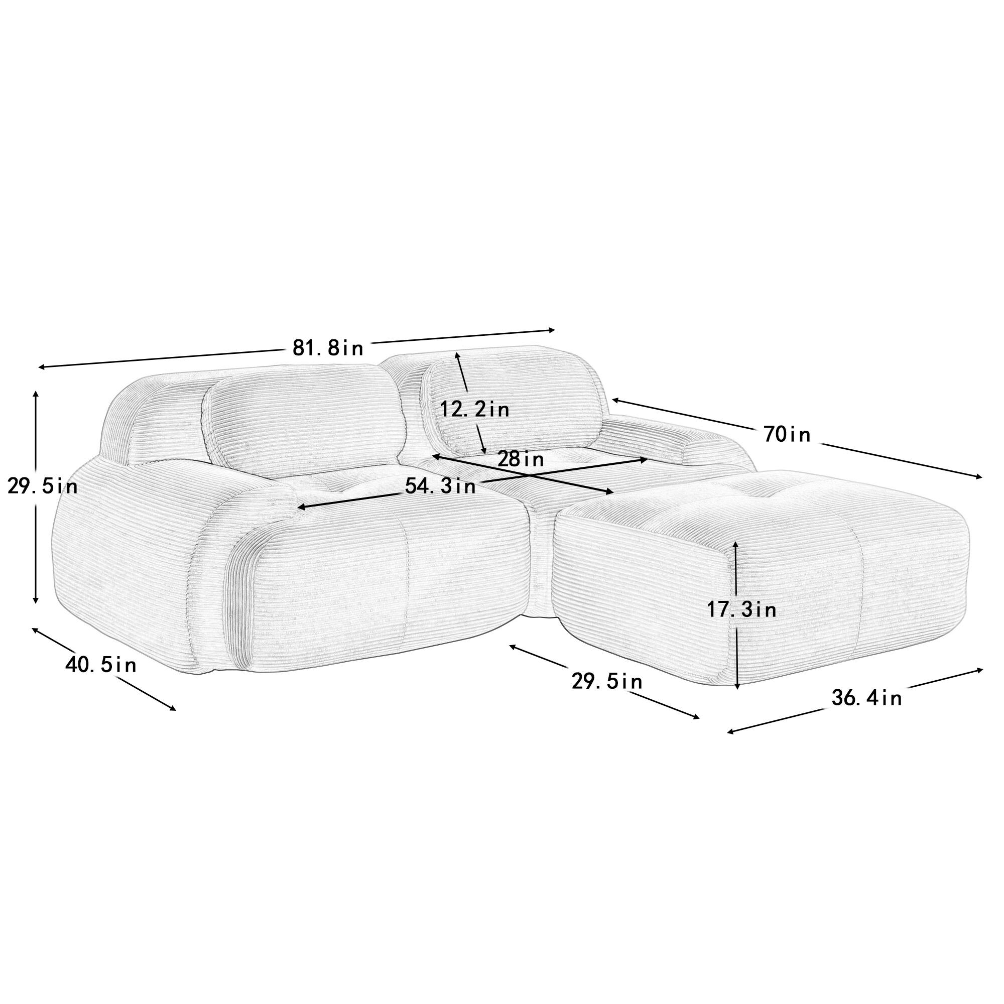 81.8in  
29.5in  
12.2in  
54.3in  
28in  
70in  
40.5in  
17.3in  
29.5in  
36.4in