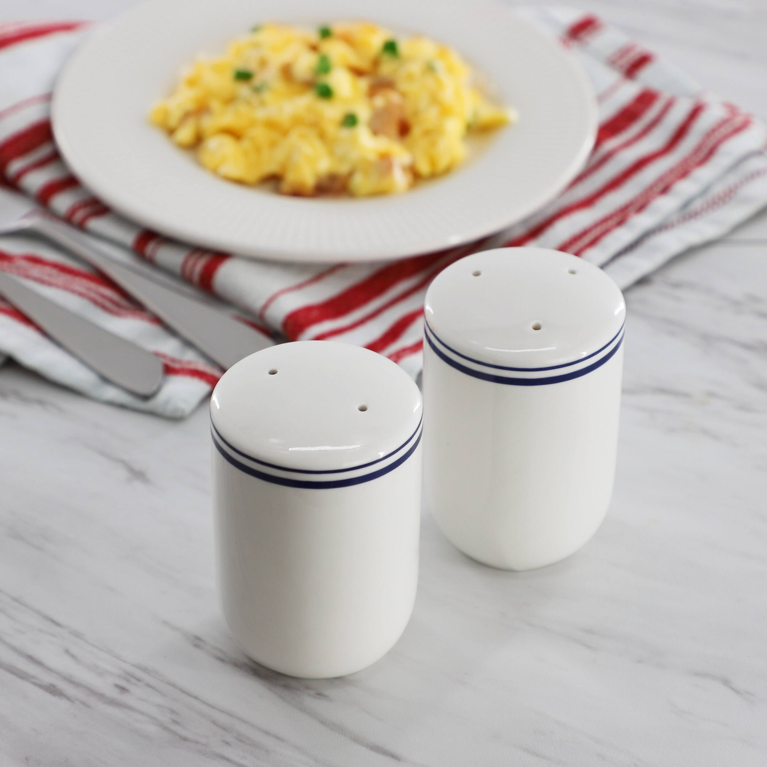 Alt View 4. Sur La Table - Sur La Table Le Marais Fine Ceramic Salt and Pepper Shaker Set in Marine - White.