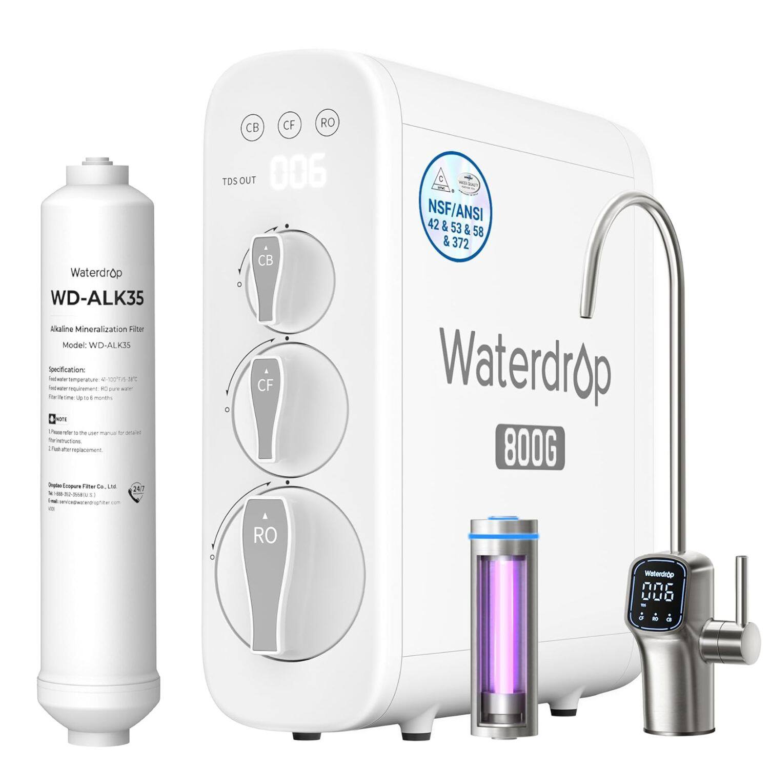 Waterdrop - G3P800 Reverse Osmosis System Extra WD-ALK35 Water Filter - White