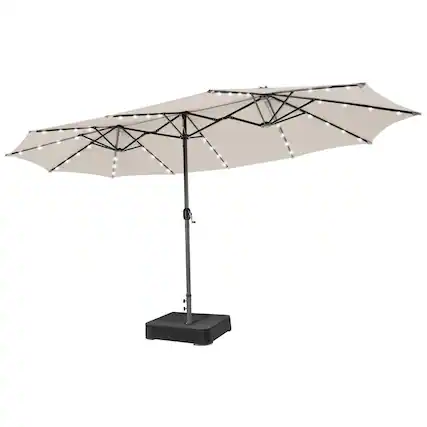 Front. Costway - Costway Outdoor 15' Double-Sided Patio Umbrella 48 Solar LED Lights Crank & Base - Beige.