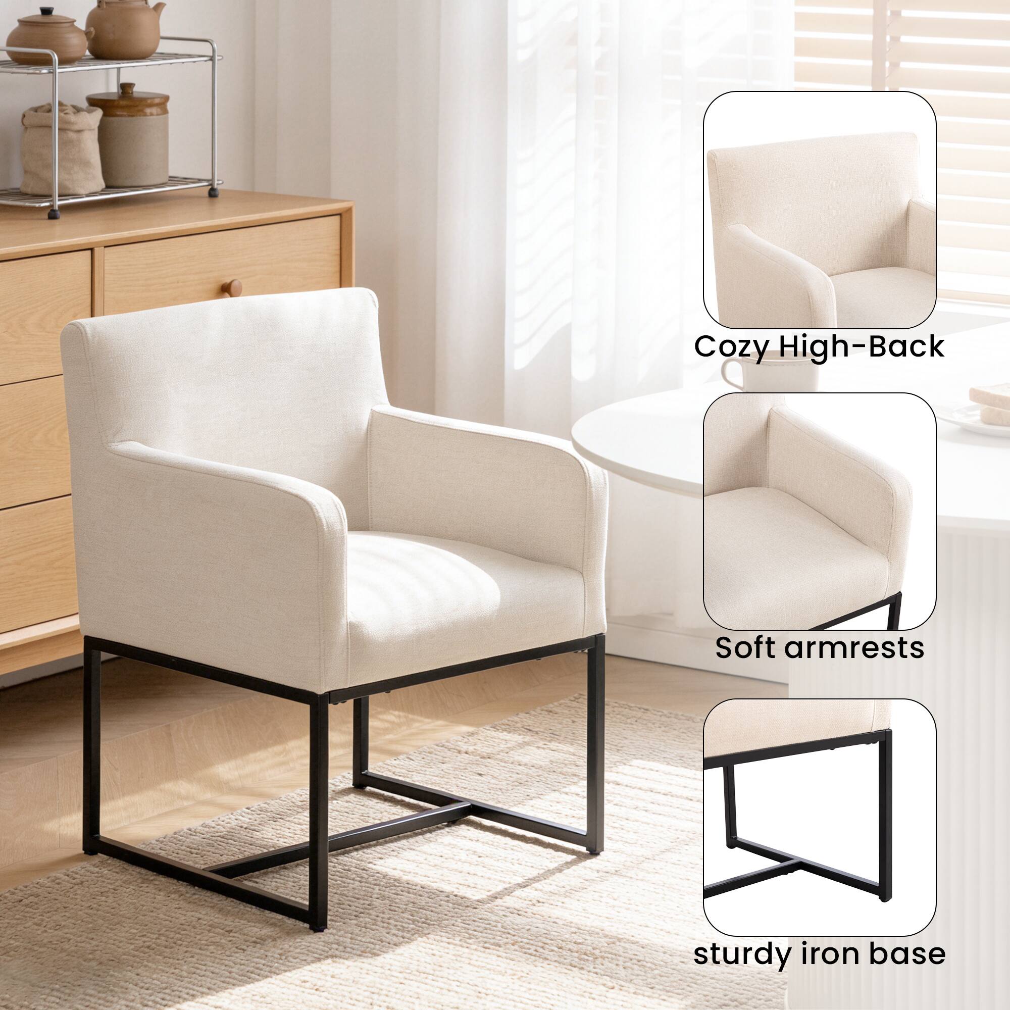 Cozy High-Back  
Soft armrests  
Sturdy iron base