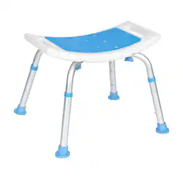 Emma + Oliver - Ramsey Shower Stool with 6 Adjustable Height Settings, Padded Seat and Non-Slip Feet - Blue and White