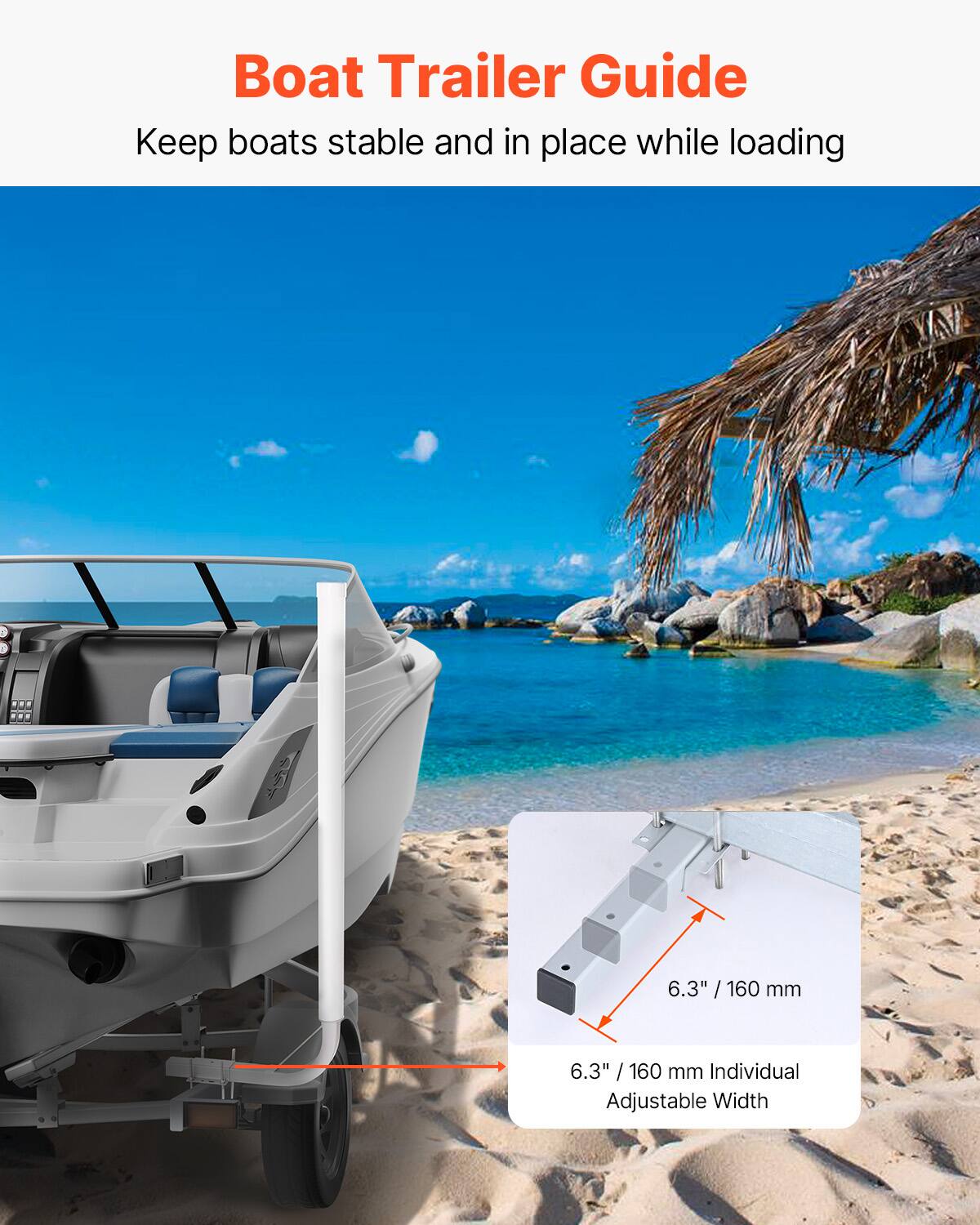 Boat Trailer Guide  
Keep boats stable and in place while loading  

6.3" / 160 mm  
6.3" / 160 mm Individual Adjustable Width