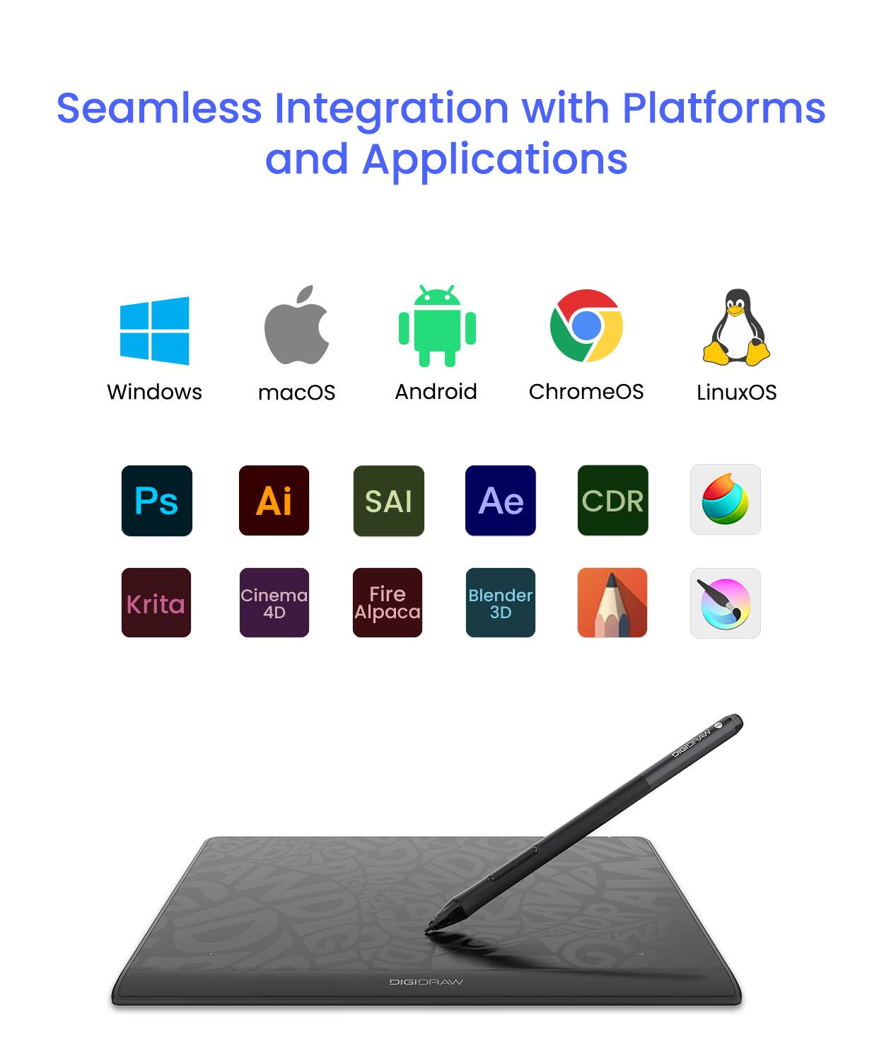 Seamless Integration with Platforms and Applications

Windows macOS Android ChromeOS LinuxOS

Ps Ai SAI Ae CDR Krita Cinema 4D Fire Alpaca Blender 3D