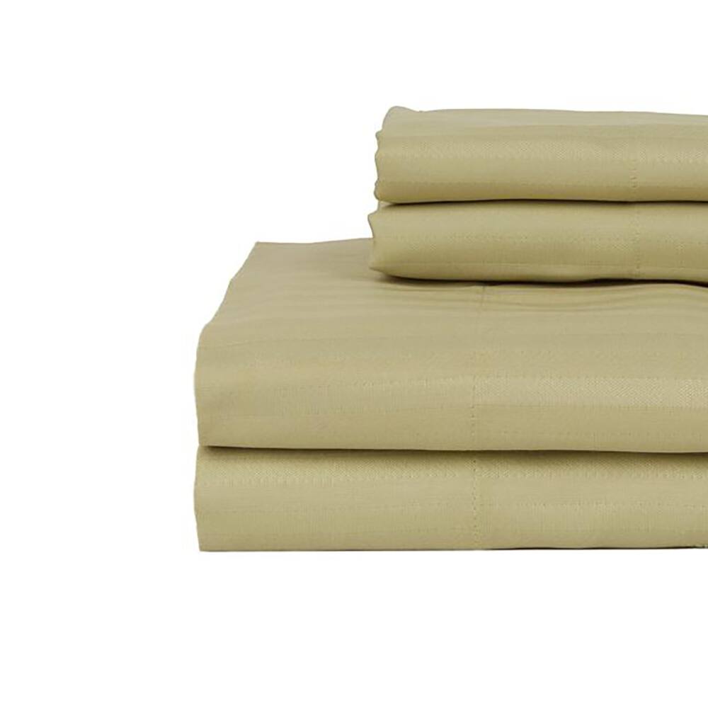 Alt View 1. Castle Hill London - Castle Hill London 600 Thread Count Sateen Stripe Sheet Set - Queen, Celery - Celery.