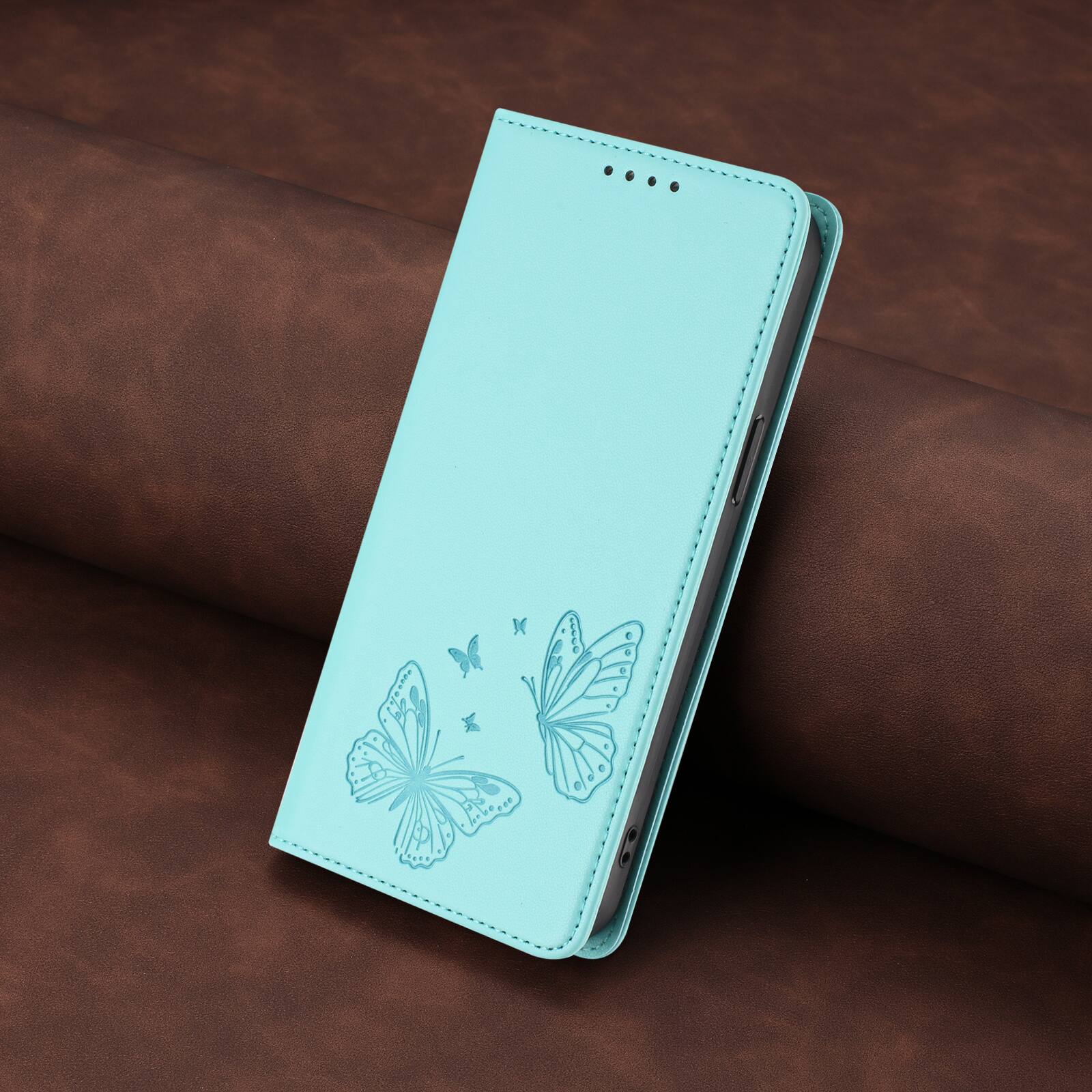 Back. Dteck - For Motorola G 5G (2026) Butterfly Embossed PU Leather RFID Blocking Flip Kickstand Wallet Case with Card Slots - Mint.