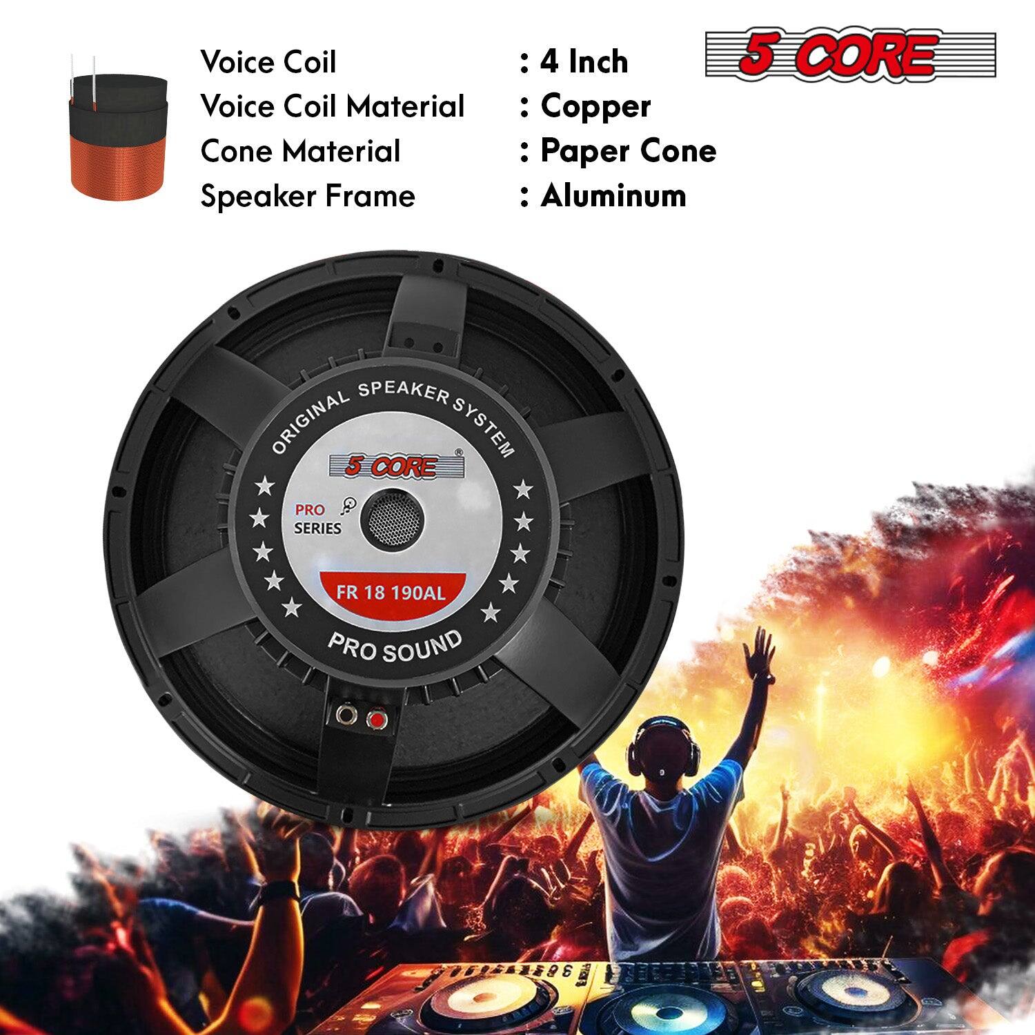 Voice Coil: 4 Inch
Voice Coil Material: Copper
Cone Material: Paper Cone
Speaker Frame: Aluminum
SPEAKER ORIGINAL SYSTEM 5 CORE PRO 9 SERIES FR 18 190AL PRO SOUND 6 10