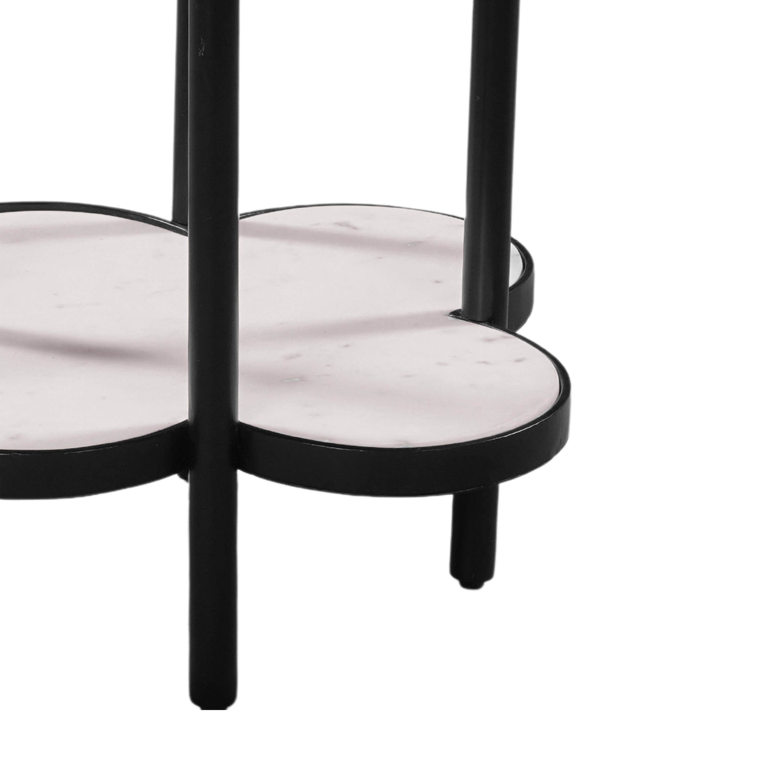 Alt View 5. Manhattan Lane - Chloe Side End Table, White Genuine Marble Clover Shape Top With Black Iron Frame - Black, White.