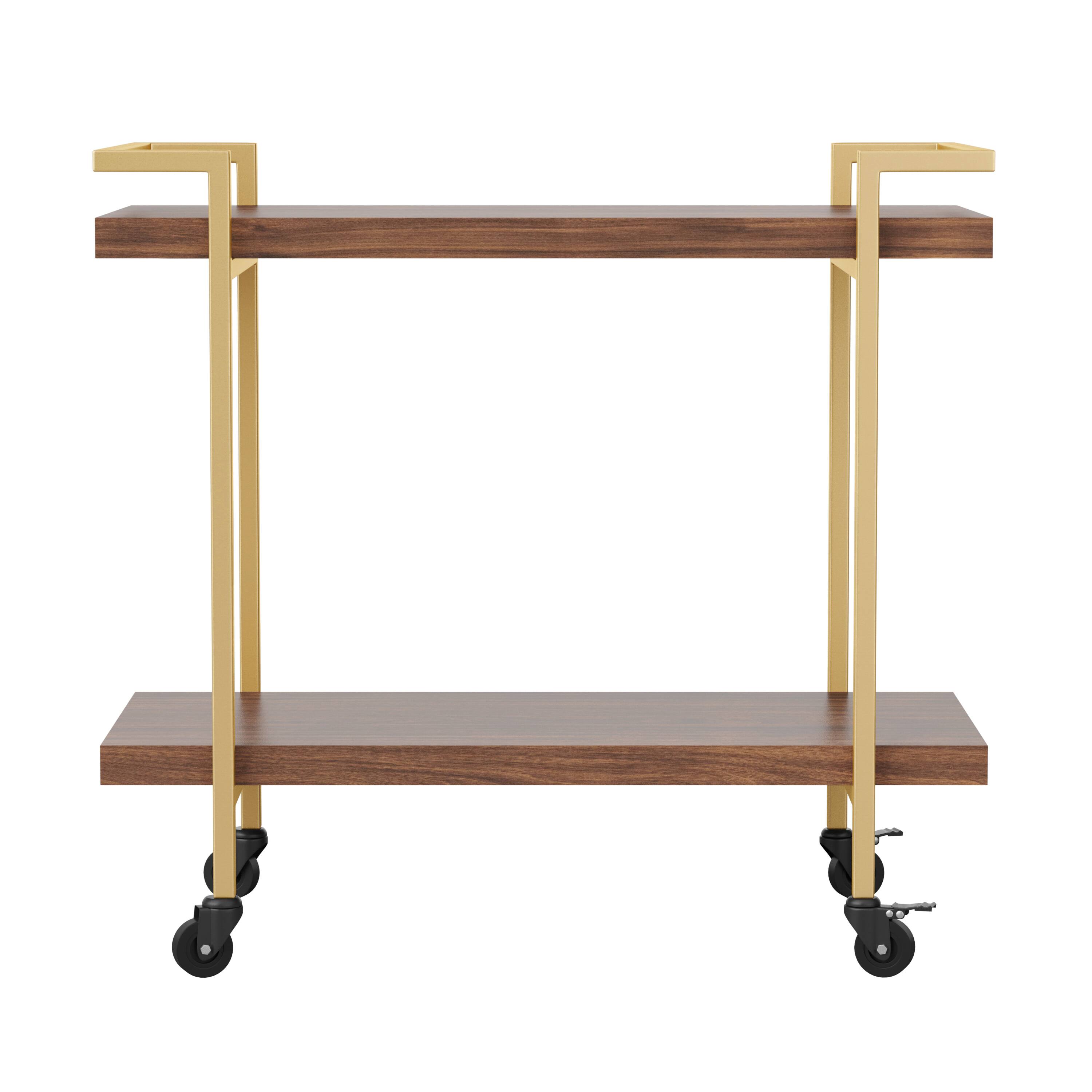 Alt View 20. Martha Stewart - Liam Mobile 2 Tier Printer Cart with Side Storage - Walnut/Polished Brass Frame.