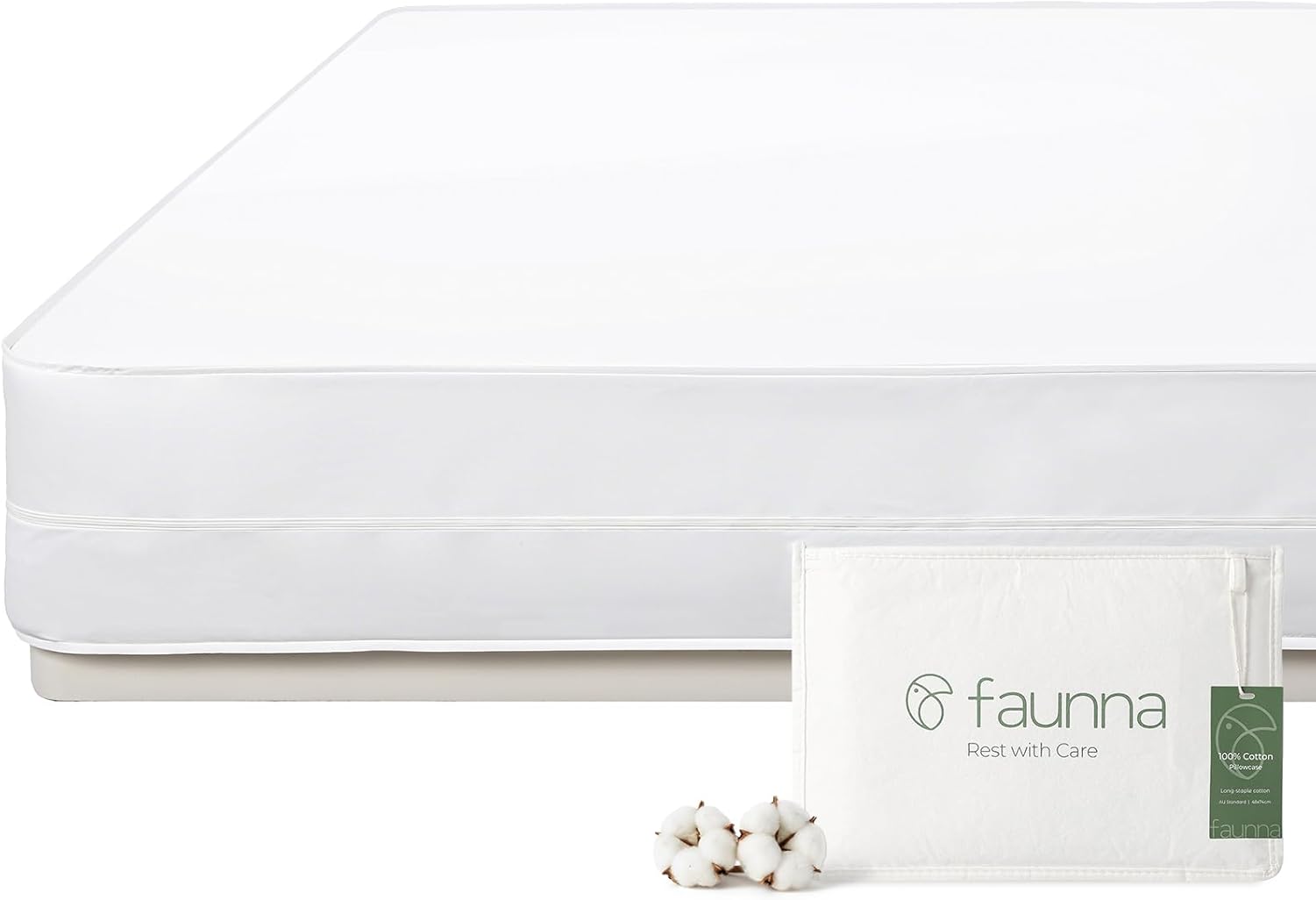 "FAUNNA - Zippered Mattress Encasement, 100% Cotton Dust Mite Proof Mattress Protector, Six-Sided Cover (Twin XL 12"" Deep) - White" price history on PriceWatchPro