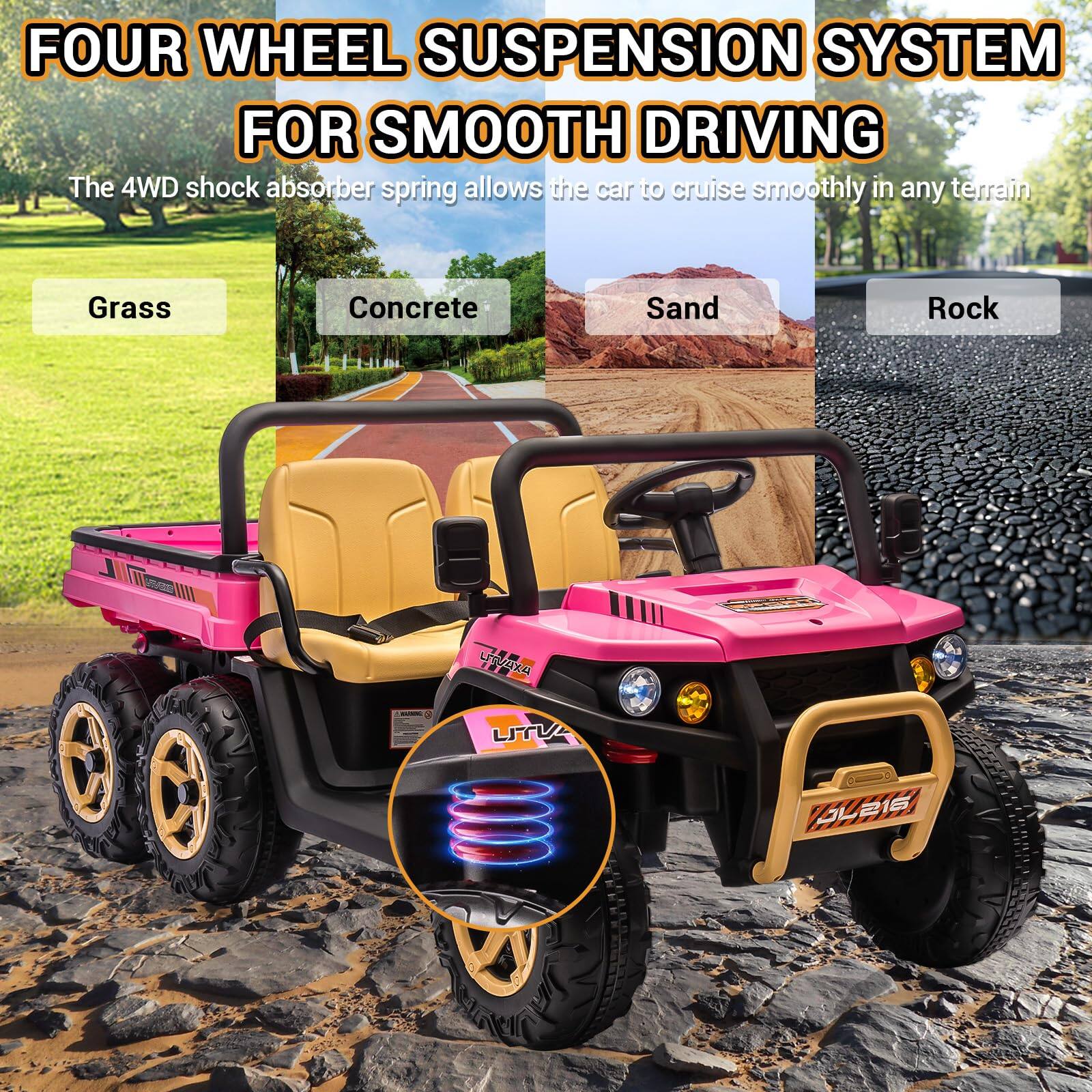 FOUR WHEEL SUSPENSION SYSTEM FOR SMOOTH DRIVING

The 4WD shock absorber spring allows the car to cruise smoothly in any terrain

Grass Concrete Sand Rock