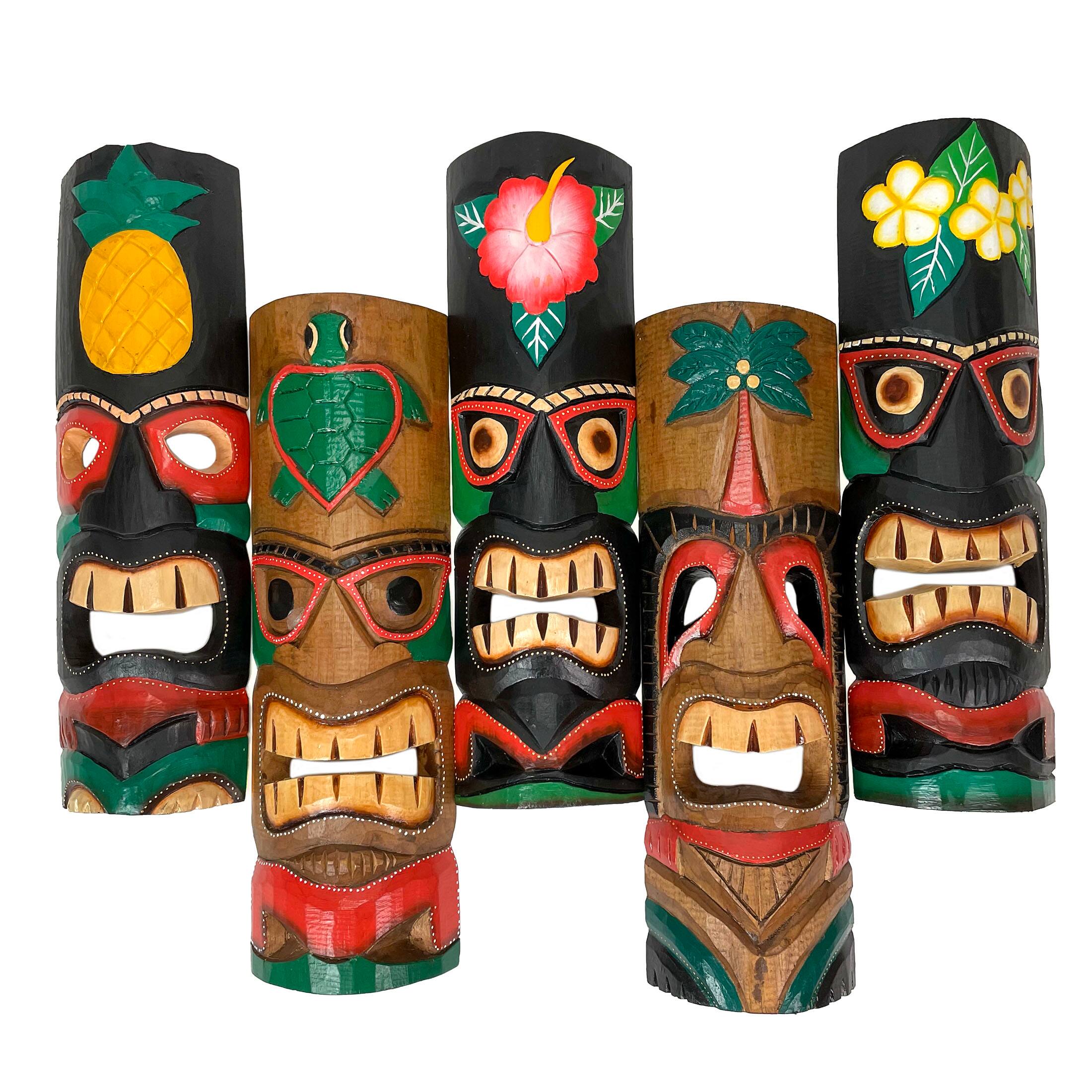 Alt View 5. Zeckos - Set of 5 Colorful Tropical Polynesian Style Wooden Tiki Wall Masks 20 Inch - Multicolored.