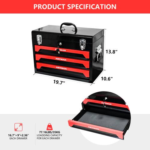 PRODUCT SPECIFICATION

- Dimensions: 16.7" x 9" x 2.36" (each drawer)
- Overall Size: 19.7" x 10.6" x 13.8"
- Loading Capacity for Each Drawer: 77.16 LBS / 35 KG