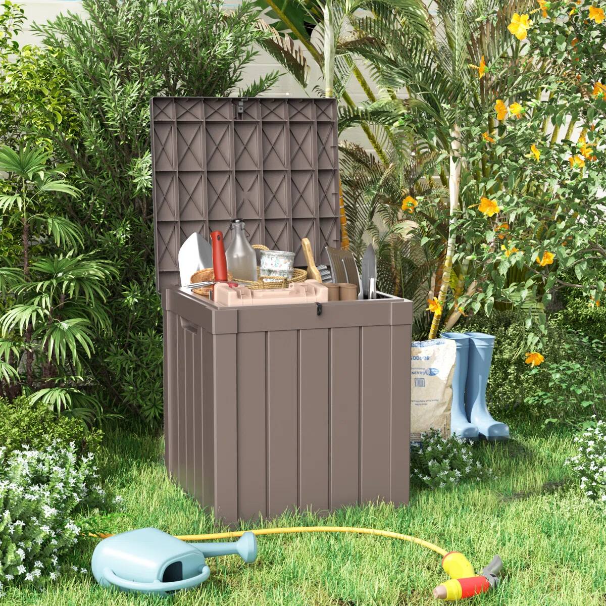Alt View 1. Chic Crate - 50-Gal Plastic Deck Box - Brown.