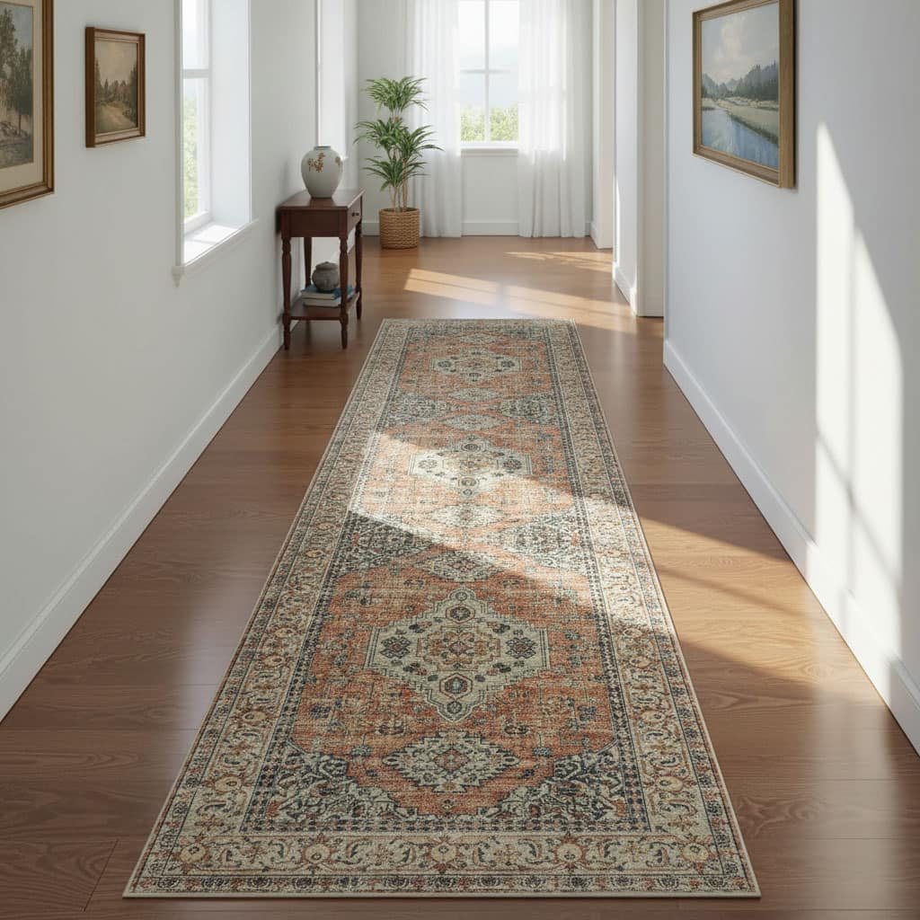 FINEAK - Vintage Washable Rug Runners for Hallways Non Slip Kitchen Runner Rug - Multi-Colored