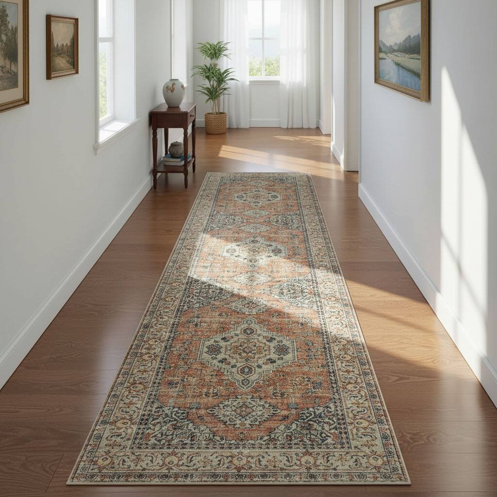 Front. FINEAK - Vintage Washable Rug Runners for Hallways Non Slip Kitchen Runner Rug - Multi-Colored.