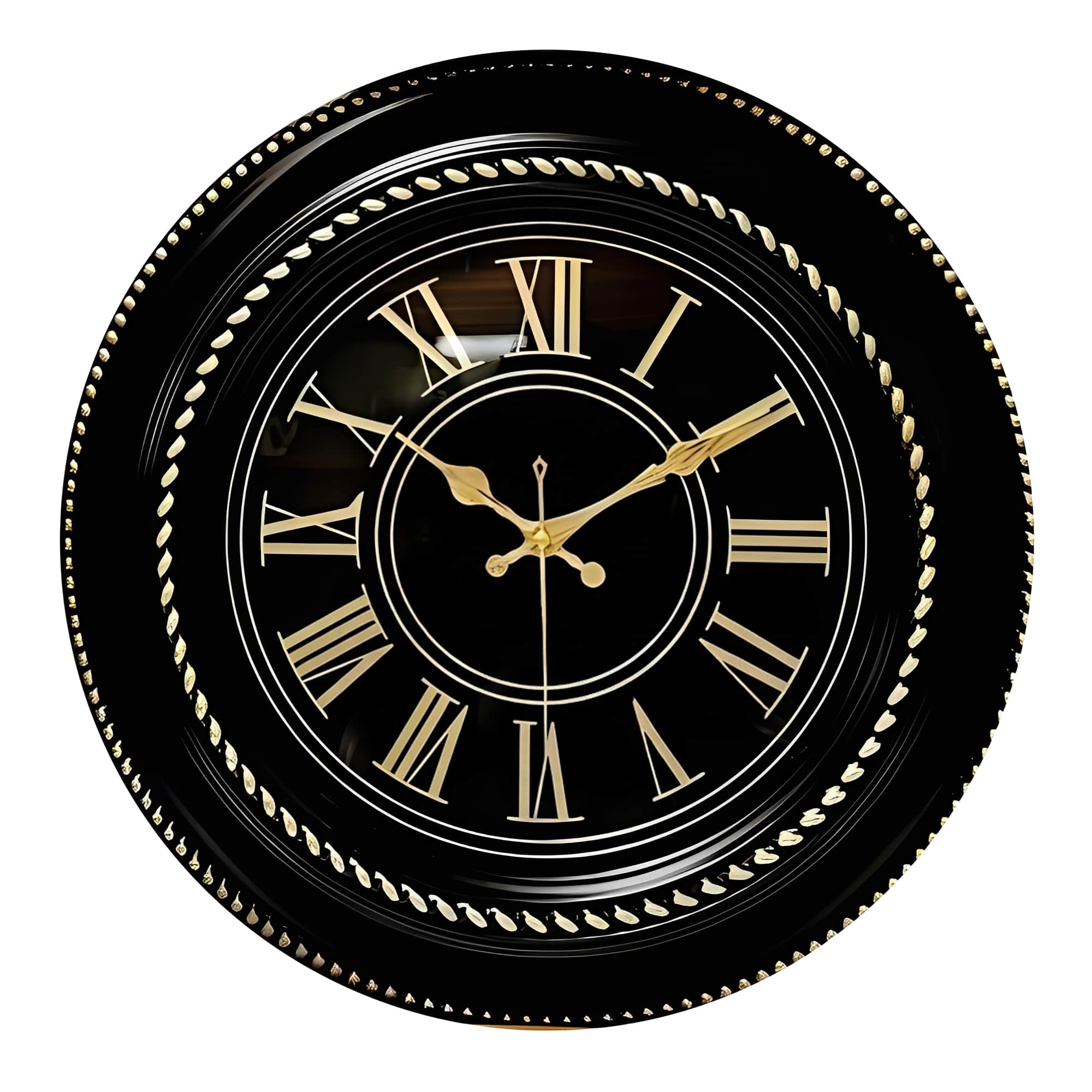 FC Design - 18"H Gold on Black Roman Numeral Traditional Analog Round Clock - Multicolor