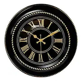 FC Design - 18"H Gold on Black Roman Numeral Traditional Analog Round Clock - Multicolor