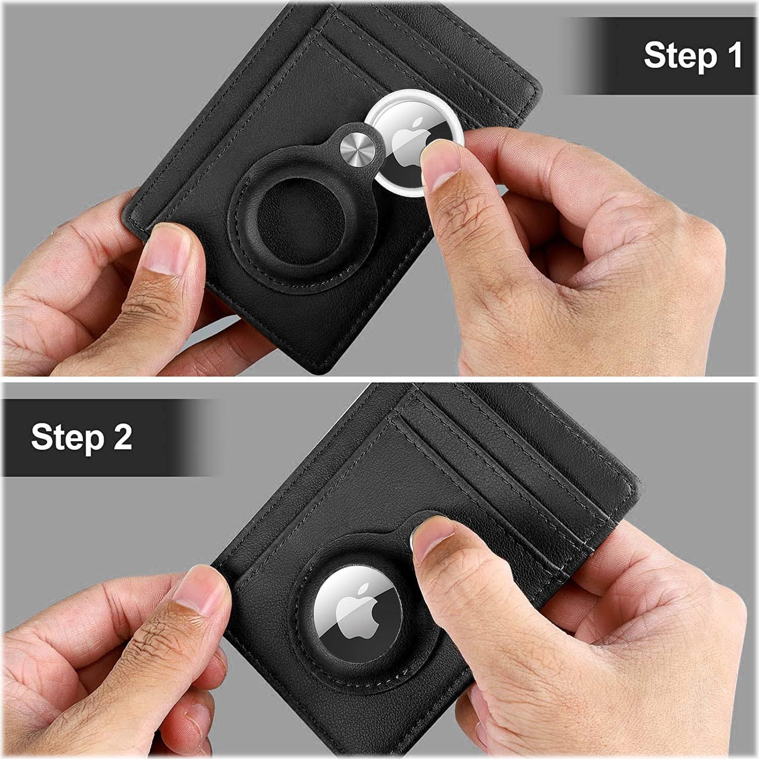 Alt View 17. SaharaCase - Slim Genuine Leather Wallet Case for Apple AirTag - Black.