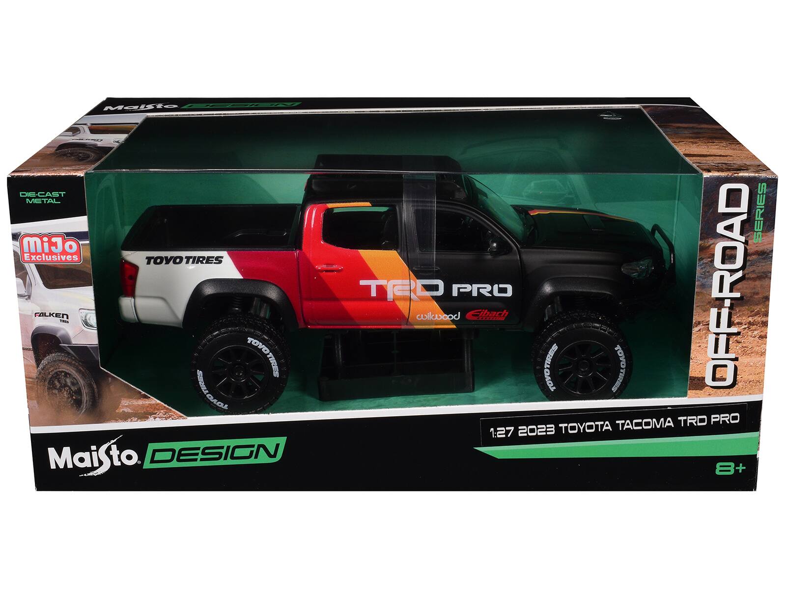 Maisto N DIE-CAST METAL MiJo Exclusives TOYO TIRES FALKEN - TOYO TIRES TOYOTIRES TIRES TOYOTIES TIRES GOL Mai to. DESIGN SERIES TRD PRO Cibach | TOVO TIRES TIRES TOYO OFF-ROAD TACOMA TRD PRO 1:27 2023 TOYOTA 8+